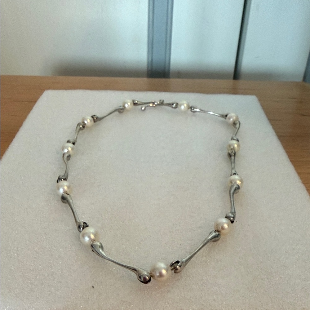 NWOT Sterling Silver Pearl Link Necklace - White Pearl Accent